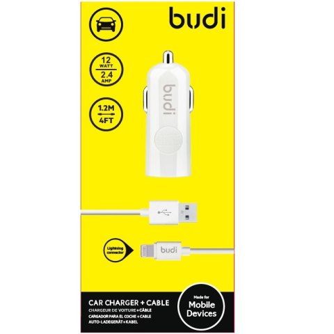 Budi - Ładowarka samochodowa USB + kabel Lightning (Biały) Budi - Ładowarka samochodowa USB + kabel Lightning (Biały)