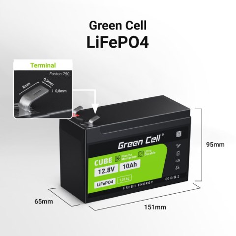 Green Cell - Akumulator LiFePO4 12V 12.8V 10Ah do systemów fotowoltaicznych, kamperów i łódek Green Cell - Akumulator LiFePO4 12V 12.8V 10Ah do systemów fotowoltaicznych, kamperów i łódek