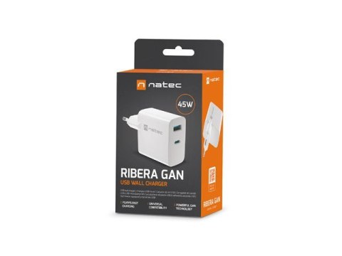 NATEC ŁADOWARKA RIBERA GAN 1X USB-A + 1X USB-C 45W BIAŁA NUC-2142 NATEC ŁADOWARKA RIBERA GAN 1X USB-A + 1X USB-C 45W BIAŁA NUC-2142