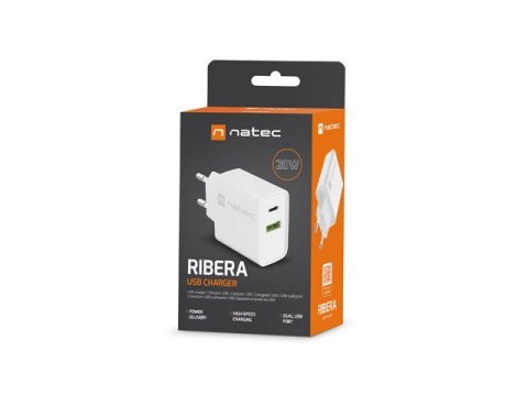 NATEC ŁADOWARKA SIECIOWA RIBERA USB-A + USB-C 20W POWER DELIVERY BIAŁA NUC-2061 NATEC ŁADOWARKA SIECIOWA RIBERA USB-A + USB-C 20W POWER DELIVERY BIAŁA NUC-2061