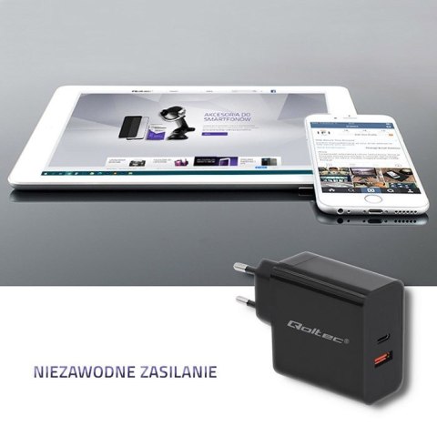 QOLTEC ŁADOWARKA SIECIOWA 63W | 5-20V | 1.5-3A | USB TYP C PD | USB QC 3.0 | CZARNA QOLTEC ŁADOWARKA SIECIOWA 63W | 5-20V | 1.5-3A | USB TYP C PD | USB QC 3.0 | CZARNA