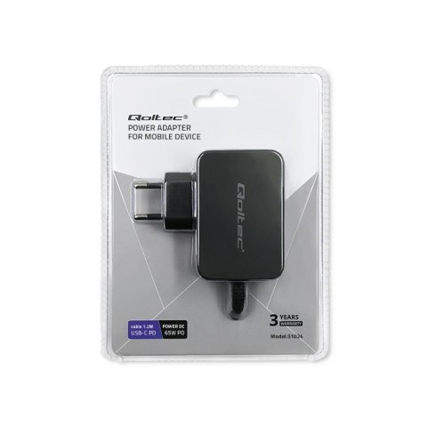 QOLTEC ŁADOWARKA SIECIOWA 65W | 5-20V | 3-3.25A | USB TYP C | PD | CZARNA QOLTEC ŁADOWARKA SIECIOWA 65W | 5-20V | 3-3.25A | USB TYP C | PD | CZARNA