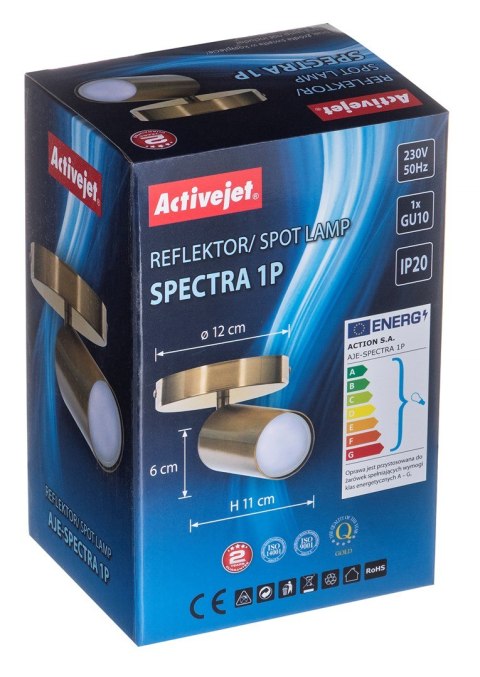 Kinkiet pojedynczy złoty sufitowy ścienny Activejet SPECTRA reflektor GU10 do salonu Kinkiet pojedynczy złoty sufitowy ścienny Activejet SPECTRA reflektor GU10 do salonu