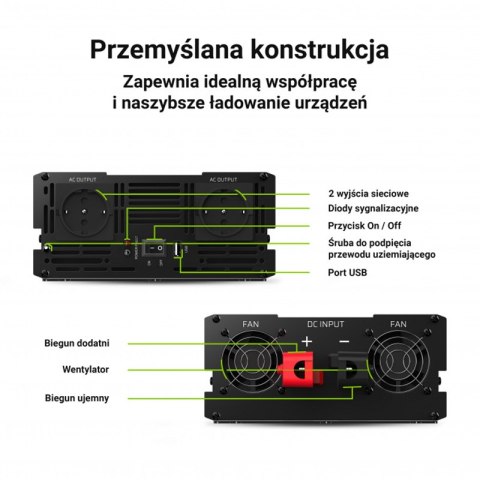 Green Cell - Przetwornica napięcia Inwerter 12V na 230V 3000W/6000W Czysta sinusoida Green Cell - Przetwornica napięcia Inwerter 12V na 230V 3000W/6000W Czysta sinusoida
