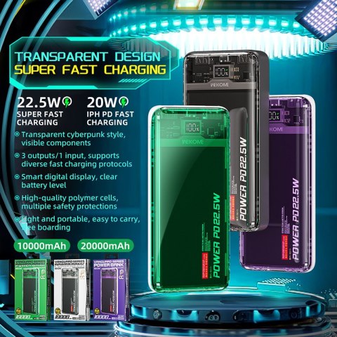 WEKOME WP-351 Vanguard Series - Power bank 20000 mAh PD 20W + QC 22.5W (Fioletowy / Przezroczysty) WEKOME WP-351 Vanguard Series - Power bank 20000 mAh PD 20W + QC 22.5W (Fioletowy / Przezroczysty)