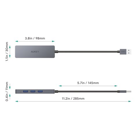AUKEY CB-H36 HUB USB-C SLIM ALUMINIUM 4XUSB 3.0 AUKEY CB-H36 HUB USB-C SLIM ALUMINIUM 4XUSB 3.0