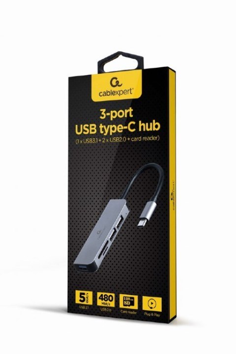 GEMBIRD 3-PORTOWY HUB USB TYPU C (USB 3.1 + USB 2.0) Z CZYTNIKIEM KART GEMBIRD 3-PORTOWY HUB USB TYPU C (USB 3.1 + USB 2.0) Z CZYTNIKIEM KART
