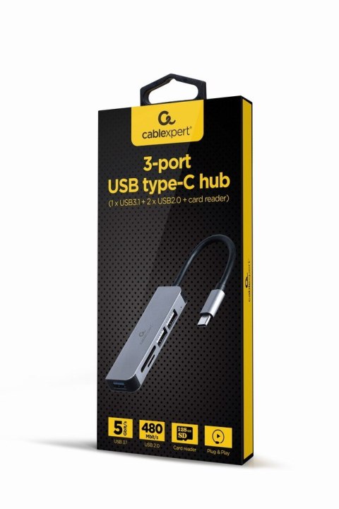 GEMBIRD 3-PORTOWY HUB USB TYPU C (USB 3.1 + USB 2.0) Z CZYTNIKIEM KART GEMBIRD 3-PORTOWY HUB USB TYPU C (USB 3.1 + USB 2.0) Z CZYTNIKIEM KART