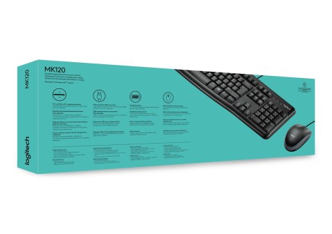 Zestaw klawiatura + mysz Logitech MK120 920-002562 (membranowa; USB 2.0; (US); kolor czarny; optyczna; 1000 DPI) Zestaw klawiatura + mysz Logitech MK120 920-002562 (membranowa; USB 2.0; (US); kolor czarny; optyczna; 1000 DPI)