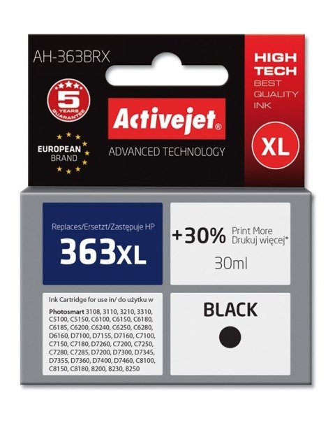 Activejet AH-363BRX Tusz (zamiennik HP 363XL C8719EE; Premium; 30 ml; czarny) Activejet AH-363BRX Tusz (zamiennik HP 363XL C8719EE; Premium; 30 ml; czarny)