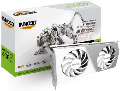 Karta graficzna INNO3D GeForce RTX 4060 Ti TWIN X2 OC WHITE 8GB GDDR6 DLSS 3 Karta graficzna INNO3D GeForce RTX 4060 Ti TWIN X2 OC WHITE 8GB GDDR6 DLSS 3
