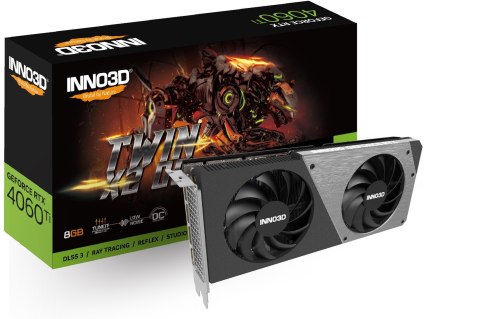 Karta graficzna INNO3D GeForce RTX 4060 Ti TWIN X2 OC 8GB GDDR6 DLSS 3 Karta graficzna INNO3D GeForce RTX 4060 Ti TWIN X2 OC 8GB GDDR6 DLSS 3