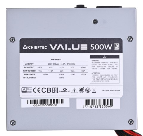 ZASILACZ CHIEFTEC SERIA VALUE APB-500B8 500W ZASILACZ CHIEFTEC SERIA VALUE APB-500B8 500W