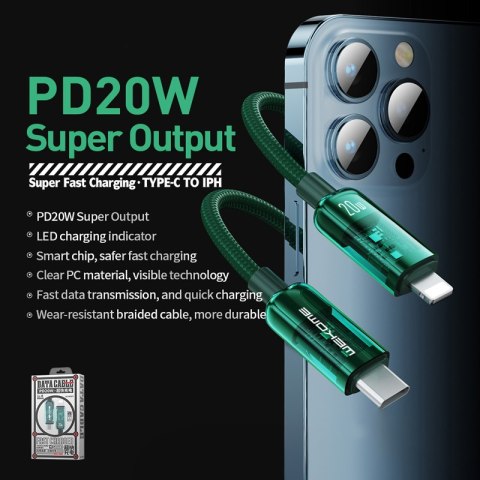 WEKOME WDC-181 Vanguard Series - Kabel połączeniowy USB-C do Lightning Super Fast Charging PD 20W 1.2 m (Zielony) WEKOME WDC-181 Vanguard Series - Kabel połączeniowy USB-C do Lightning Super Fast Charging PD 20W 1.2 m (Zielony)