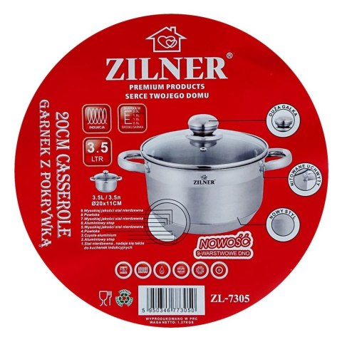 GARNEK STALOWY 3.5L 20cm DNO 9 WARSTWOWE ZILNER ZL-7305 GARNEK STALOWY 3.5L 20cm DNO 9 WARSTWOWE ZILNER ZL-7305