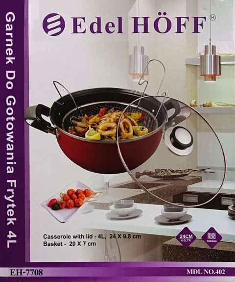 GARNEK Z KOSZYKIEM DO SMAŻENIA FRYTEK 4.0L 24cm EDEL HOFF EH-7708-RD GARNEK Z KOSZYKIEM DO SMAŻENIA FRYTEK 4.0L 24cm EDEL HOFF EH-7708-RD