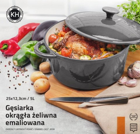 GARNEK ŻELIWNY EMALIOWANY 5.0L KONIGHOFFER KG-6220 Szary GARNEK ŻELIWNY EMALIOWANY 5.0L KONIGHOFFER KG-6220 Szary