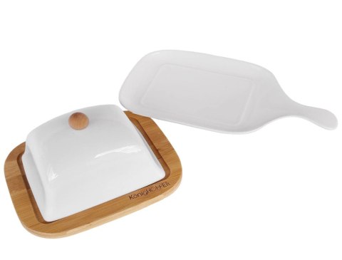 MASELNICZKA PORCELANOWA Z DREWNIANĄ PODSTAWĄ KONIGHOFFER KG-0616 MASELNICZKA PORCELANOWA Z DREWNIANĄ PODSTAWĄ KONIGHOFFER KG-0616