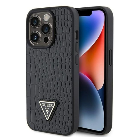 Guess Croco Triangle Metal Logo - Etui iPhone 15 Pro (czarny) Guess Croco Triangle Metal Logo - Etui iPhone 15 Pro (czarny)