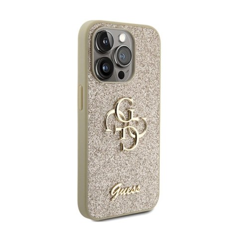 Guess Glitter Script Big 4G - Etui iPhone 15 Pro Max (złoty) Guess Glitter Script Big 4G - Etui iPhone 15 Pro Max (złoty)