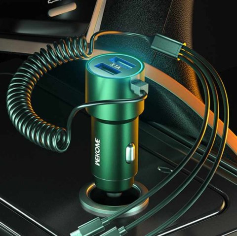 WEKOME WP-C44 Pop Digital Series - Ładowarka samochodowa z wbudowanym kablem 3w1 USB-C / Lightning / Micro USB + 2x USB-A 33W (C WEKOME WP-C44 Pop Digital Series - Ładowarka samochodowa z wbudowanym kablem 3w1 USB-C / Lightning / Micro USB + 2x USB-A 33W (C