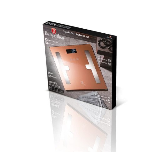 SZKLANA WAGA ŁAZIENKOWA Z FUNKCJĄ POMIARU TKANKI TŁUSZCZOWEJ BMI BERLINGER HAUS ROSE GOLD BH-9356 SZKLANA WAGA ŁAZIENKOWA Z FUNKCJĄ POMIARU TKANKI TŁUSZCZOWEJ BMI BERLINGER HAUS ROSE GOLD BH-9356