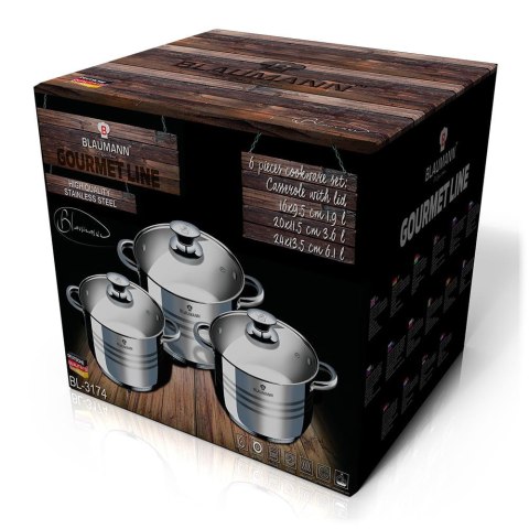 ZESTAW GARNKÓW ZE STALI NIERDZEWNEJ 6 EL. BLAUMANN GOURMET LINE BL-3174 ZESTAW GARNKÓW ZE STALI NIERDZEWNEJ 6 EL. BLAUMANN GOURMET LINE BL-3174