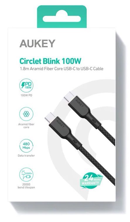AUKEY CB-KCC102 KABEL USB-C QC PD 1.8M 5A 100W AUKEY CB-KCC102 KABEL USB-C QC PD 1.8M 5A 100W