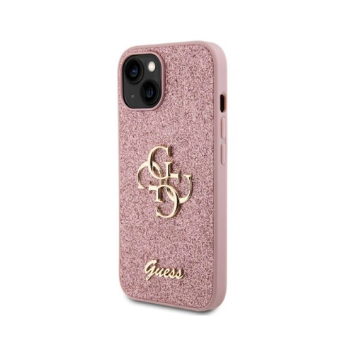 Guess Glitter Script Big 4G - Etui iPhone 15 (różowy) Guess Glitter Script Big 4G - Etui iPhone 15 (różowy)
