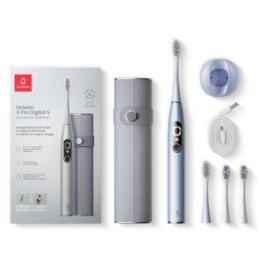 Szczoteczki - Zestaw szczoteczek sonicznych Oclean X Pro Digital Set (srebrny)