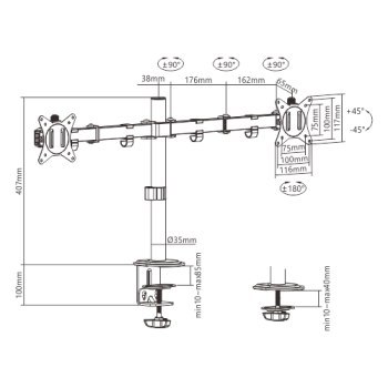 Uchwyt - GEMBIRD BIURKOWE REGULOWANE RAMIĘ/UCHWYT NA 2 MONITORY 17-32 100X100MM DO 9KG Uchwyt - GEMBIRD BIURKOWE REGULOWANE RAMIĘ/UCHWYT NA 2 MONITORY 17-32 100X100MM DO 9KG