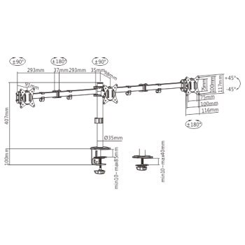 Uchwyt - GEMBIRD BIURKOWE REGULOWANE RAMIĘ/UCHWYT NA 3 MONITORY 17-27 100X100MM DO 7KG Uchwyt - GEMBIRD BIURKOWE REGULOWANE RAMIĘ/UCHWYT NA 3 MONITORY 17-27 100X100MM DO 7KG