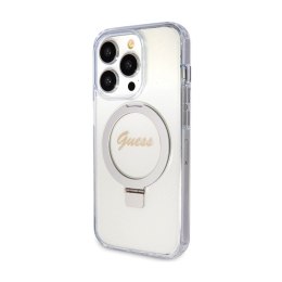 Guess Ring Stand Script Glitter MagSafe - Etui iPhone 15 Pro Max (przezroczysty)