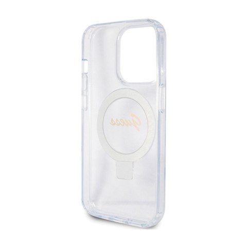 Guess Ring Stand Script Glitter MagSafe - Etui iPhone 15 Pro Max (przezroczysty) Guess Ring Stand Script Glitter MagSafe - Etui iPhone 15 Pro Max (przezroczysty)