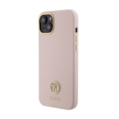 Guess Silicone Logo Strass 4G - Etui iPhone 15 Plus (różowy) Guess Silicone Logo Strass 4G - Etui iPhone 15 Plus (różowy)