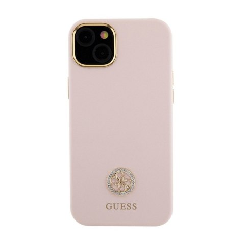 Guess Silicone Logo Strass 4G - Etui iPhone 15 Plus (różowy) Guess Silicone Logo Strass 4G - Etui iPhone 15 Plus (różowy)