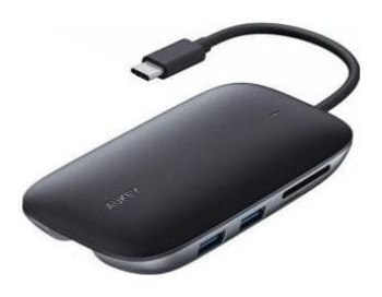 Aukey aluminiowy HUB USB-C | 8w1 | RJ45 Ethernet 10/100/1000Mbps | 3xUSB 3.1 | HDMI 4k@30Hz | SD i microSD | USB-C Power Deliver