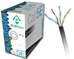 Kabel sieciowy A-LAN drut zewnętrzny suchy 100% miedź KIU5OUTS305 (UTP; 305m; kat. 5e; kolor czarny)