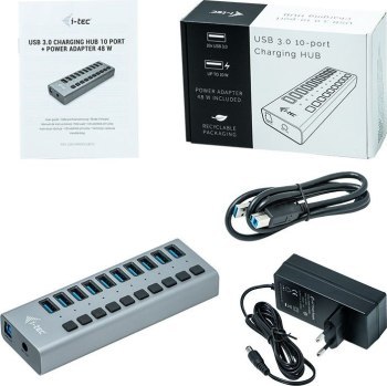 I-tec USB 3.0 Charging HUB 10 HUB Ładujący z zasilaczem 48W 10x USB 3.0 (max. 10W) z wyłącznikami 5 Gbps I-tec USB 3.0 Charging HUB 10 HUB Ładujący z zasilaczem 48W 10x USB 3.0 (max. 10W) z wyłącznikami 5 Gbps