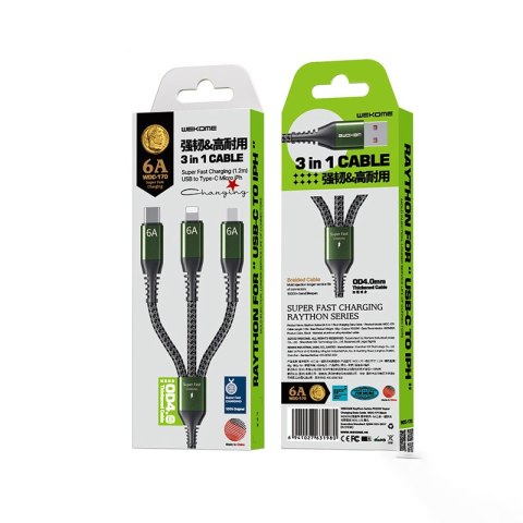 WEKOME WDC-170 Raython Series - Kabel połączeniowy 3w1 USB-A do USB-C + Lightning + Micro USB Fast Charging PD 1.2 m (Czarny) WEKOME WDC-170 Raython Series - Kabel połączeniowy 3w1 USB-A do USB-C + Lightning + Micro USB Fast Charging PD 1.2 m (Czarny)