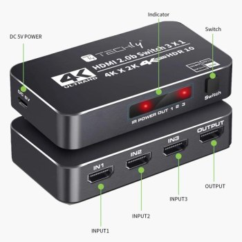 Techly 367171 3-portowy przełącznik HDMI 2.0b 4K*60Hz 3x1 z pilotem IR Techly 367171 3-portowy przełącznik HDMI 2.0b 4K*60Hz 3x1 z pilotem IR