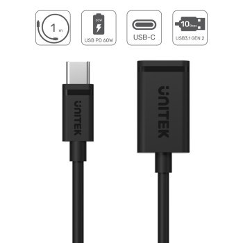UNITEK KABEL ADAPTER USB-C-USB-A M/F 10GBPS 60W 1M UNITEK KABEL ADAPTER USB-C-USB-A M/F 10GBPS 60W 1M