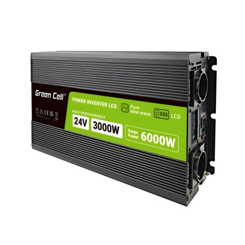 Green Cell - Przetwornica napięcia PowerInverter z wyświetlaczem LCD 24V na 230V 3000W/6000W Czysta sinusoida Green Cell - Przetwornica napięcia PowerInverter z wyświetlaczem LCD 24V na 230V 3000W/6000W Czysta sinusoida