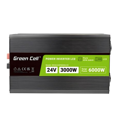 Green Cell - Przetwornica napięcia PowerInverter z wyświetlaczem LCD 24V na 230V 3000W/6000W Czysta sinusoida Green Cell - Przetwornica napięcia PowerInverter z wyświetlaczem LCD 24V na 230V 3000W/6000W Czysta sinusoida