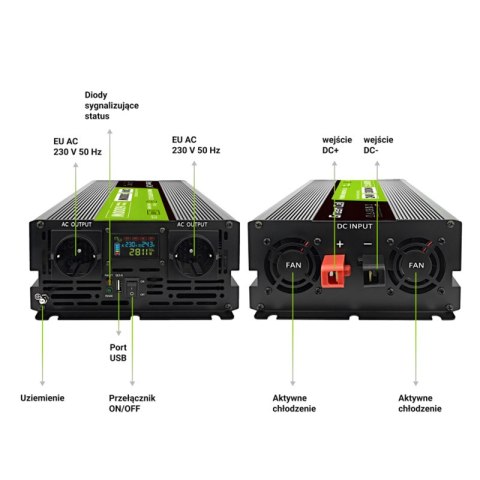 Green Cell - Przetwornica napięcia PowerInverter z wyświetlaczem LCD 24V na 230V 3000W/6000W Czysta sinusoida Green Cell - Przetwornica napięcia PowerInverter z wyświetlaczem LCD 24V na 230V 3000W/6000W Czysta sinusoida