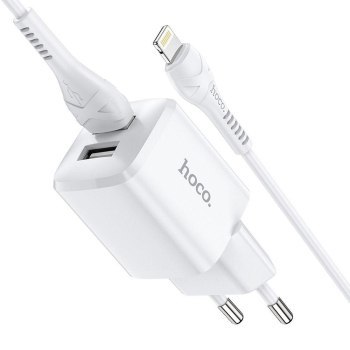 HOCO ładowarka sieciowa 2xUSB + kabel do Lightning 8-pin 2,4A N8 Briar biała