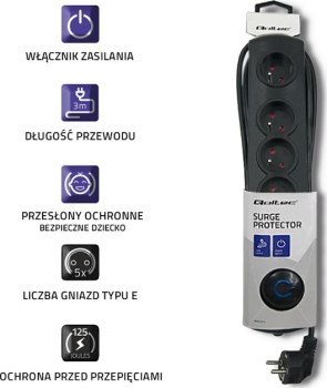 Listwa antyprzepięciowa - Qoltec 5 gniazd 3.0m czarna Listwa antyprzepięciowa - Qoltec 5 gniazd 3.0m czarna