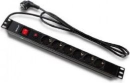 Listwa antyprzepięciowa - Qoltec Listwa zasilająca antyprzepięciowa CB do szafy RACK 19'' | 1U | 16A | PDU | 6xSCHUKO | 2m