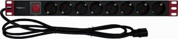 Listwa antyprzepięciowa - Techly 365733 Listwa zasilająca Rack 19'' 1U, 8x Schuko, kabel C14 2m
