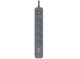 Listwa antyprzepięciowa - Tracer Power Line+ 1,5 m 4 gniazd + USB-A grafitowy